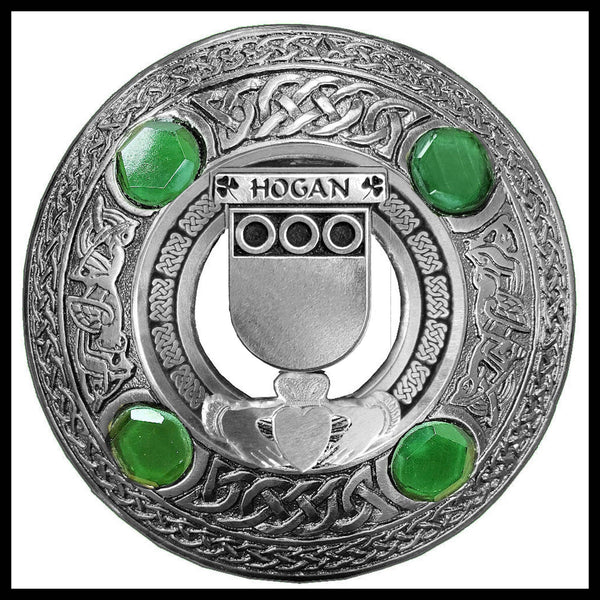 Hogan Irish Claddagh Coat of Arms Plaid brooch ~ Emerald stones