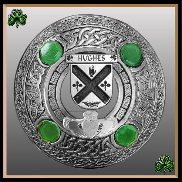 Hughes Irish Claddagh Coat of Arms Plaid brooch ~ Emerald stones