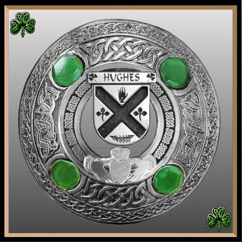 Hughes Irish Claddagh Coat of Arms Plaid brooch ~ Emerald stones