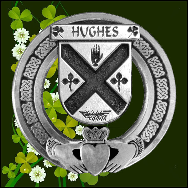 Hughes Irish Claddagh Coat of Arms Plaid brooch ~ Emerald stones