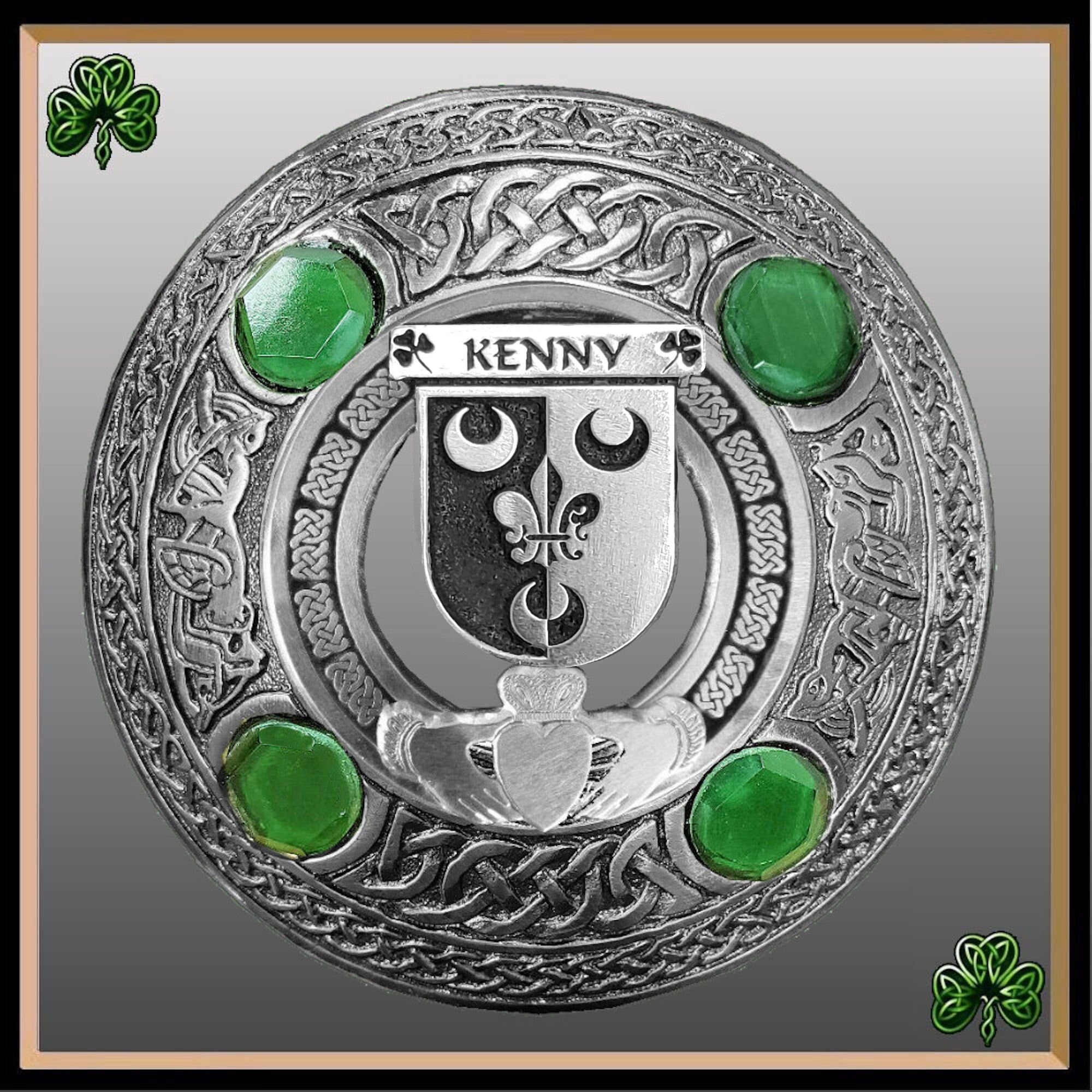 Kenny Irish Claddagh Coat of Arms Plaid brooch ~ Emerald stones