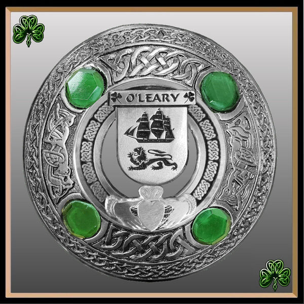O'Leary Irish Claddagh Coat of Arms Plaid brooch ~ Emerald stones
