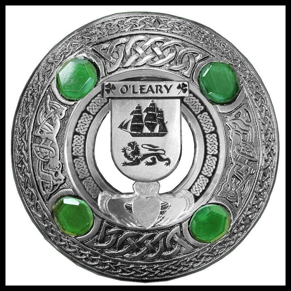 O'Leary Irish Claddagh Coat of Arms Plaid brooch ~ Emerald stones
