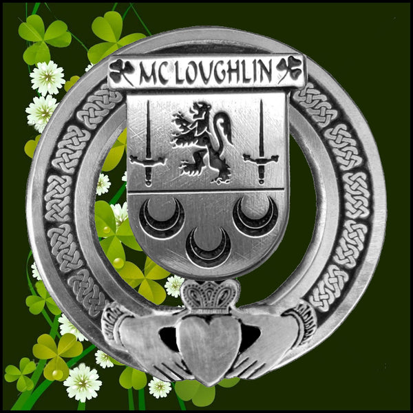 McMcLoughlin Irish Claddagh Coat of Arms Plaid brooch ~ Emerald stones