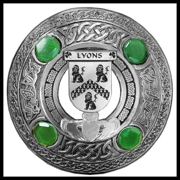 Lyons Irish Claddagh Coat of Arms Plaid brooch ~ Emerald stones