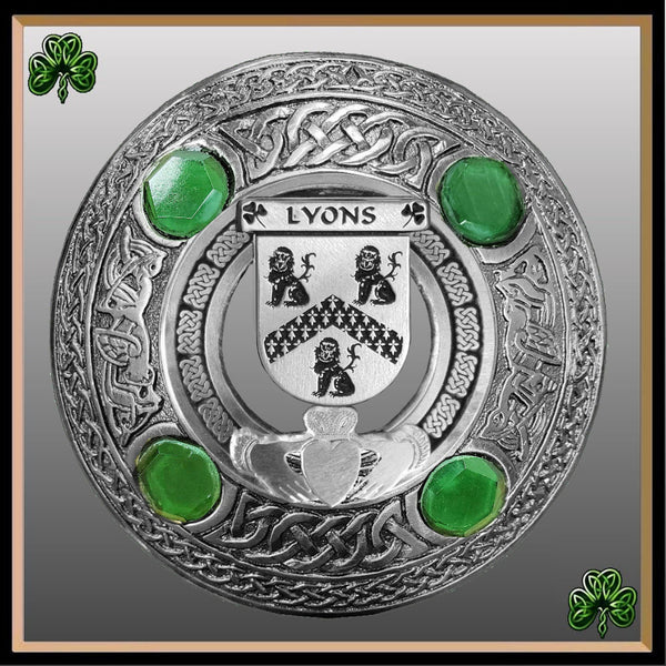 Lyons Irish Claddagh Coat of Arms Plaid brooch ~ Emerald stones