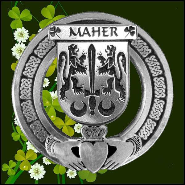 Maher Irish Claddagh Coat of Arms Plaid brooch ~ Emerald stones