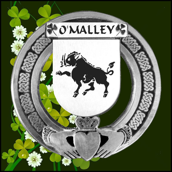 O'Malley Irish Claddagh Coat of Arms Plaid brooch ~ Emerald stones