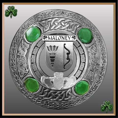Maloney Irish Claddagh Coat of Arms Plaid brooch ~ Emerald stones