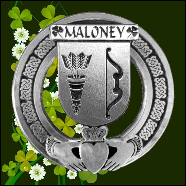 Maloney Irish Claddagh Coat of Arms Plaid brooch ~ Emerald stones