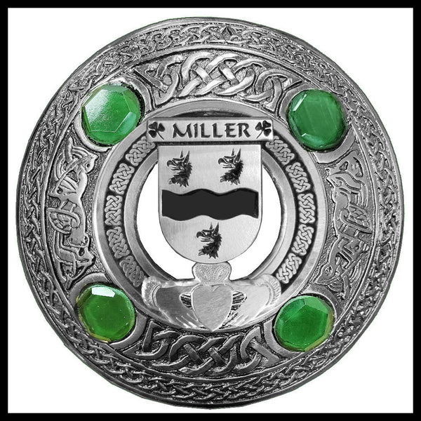 Miller Clare Irish Claddagh Coat of Arms Plaid brooch ~ Emerald stones