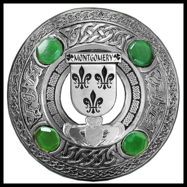 Montgomery Irish Claddagh Coat of Arms Plaid brooch ~ Emerald stones