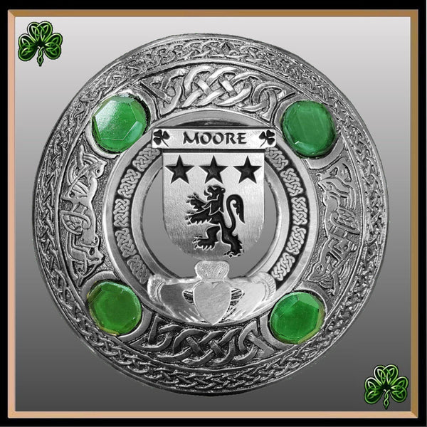 Moore Irish Claddagh Coat of Arms Plaid brooch ~ Emerald stones