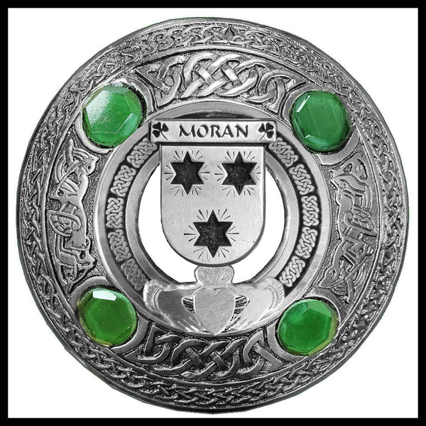 Moran Irish Claddagh Coat of Arms Plaid brooch ~ Emerald stones