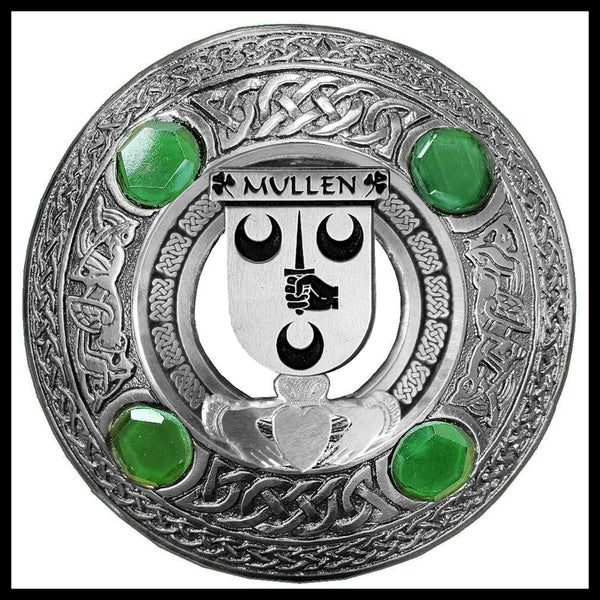 Mullen Irish Claddagh Coat of Arms Plaid brooch ~ Emerald stones