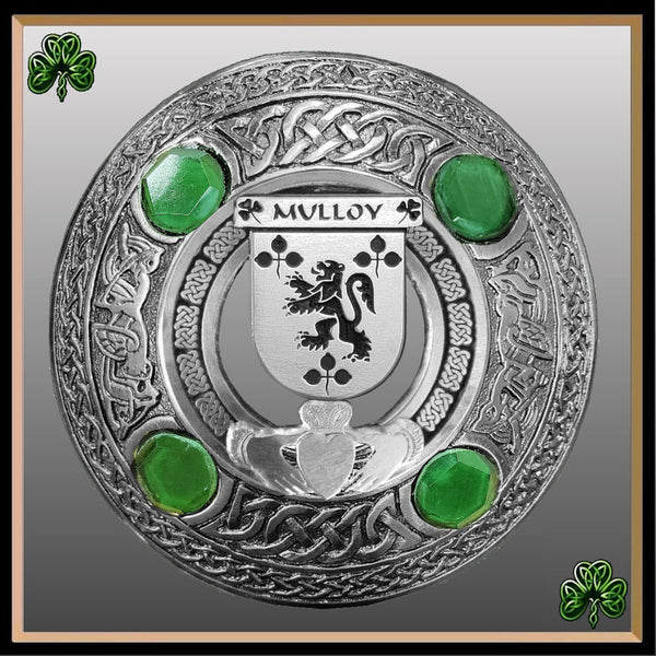 Mulloy Irish Claddagh Coat of Arms Plaid brooch ~ Emerald stones