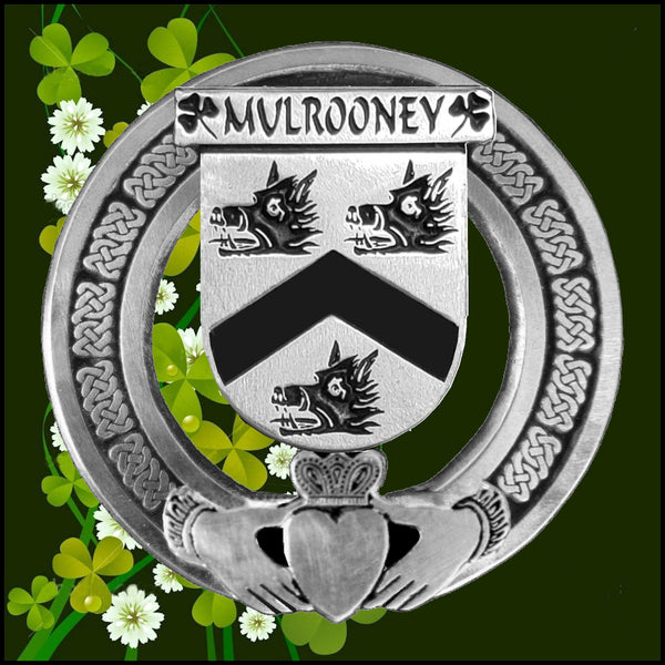 Mulrooney Irish Claddagh Coat of Arms Plaid brooch ~ Emerald stones