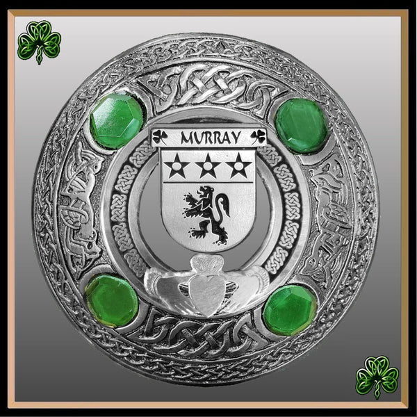 Murray Irish Claddagh Coat of Arms Plaid brooch ~ Emerald stones