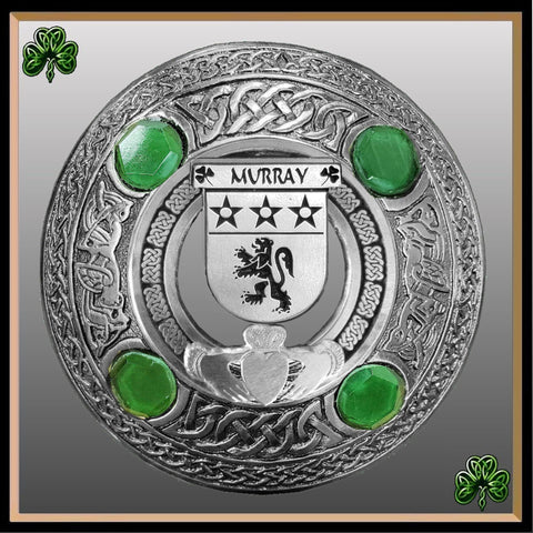 Murray Irish Claddagh Coat of Arms Plaid brooch ~ Emerald stones