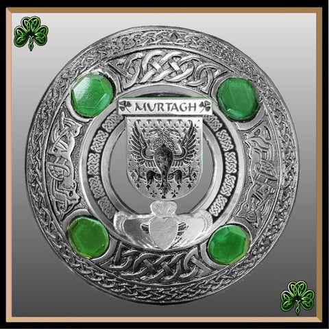 Murtagh Irish Claddagh Coat of Arms Plaid brooch ~ Emerald stones