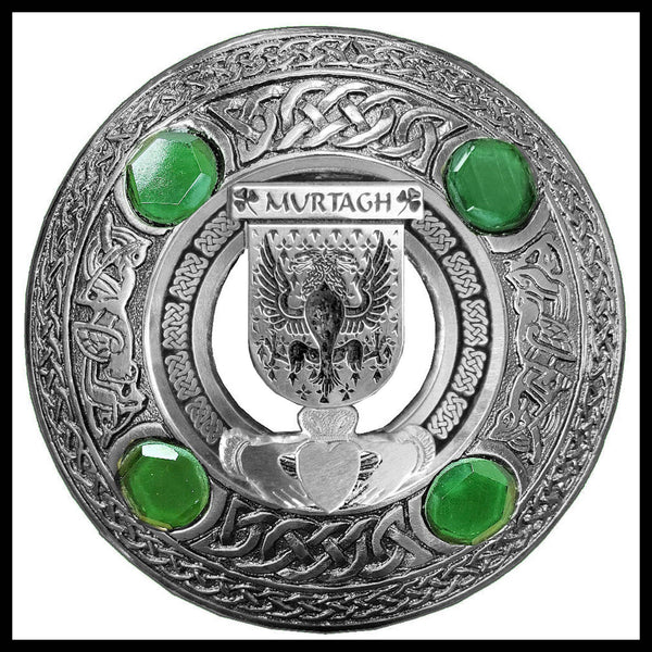 Murtagh Irish Claddagh Coat of Arms Plaid brooch ~ Emerald stones