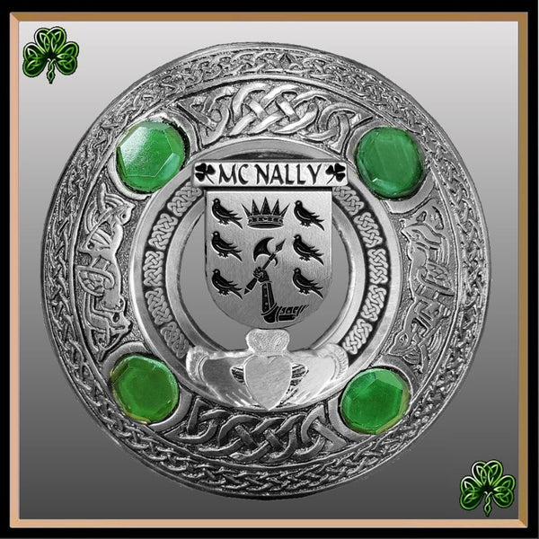 McNally Irish Claddagh Coat of Arms Plaid brooch ~ Emerald stones