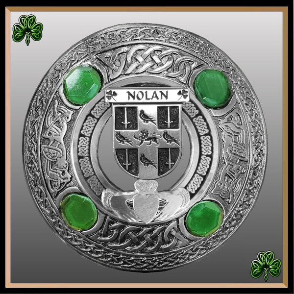 Nolan Irish Claddagh Coat of Arms Plaid brooch ~ Emerald stones