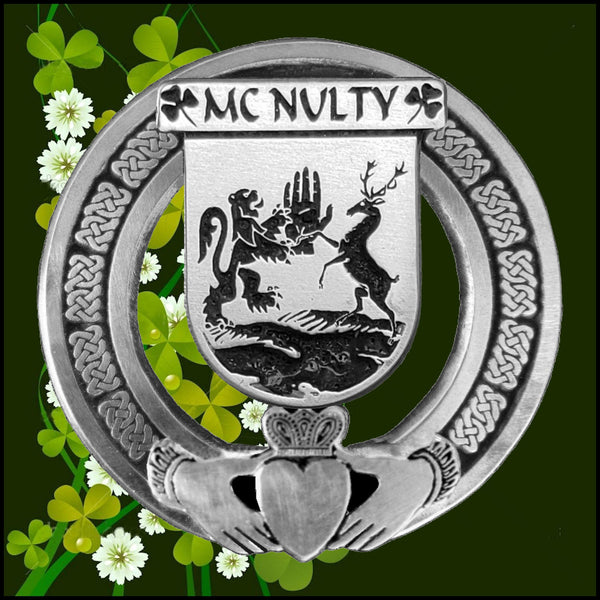 McNulty Irish Claddagh Coat of Arms Plaid brooch ~ Emerald stones