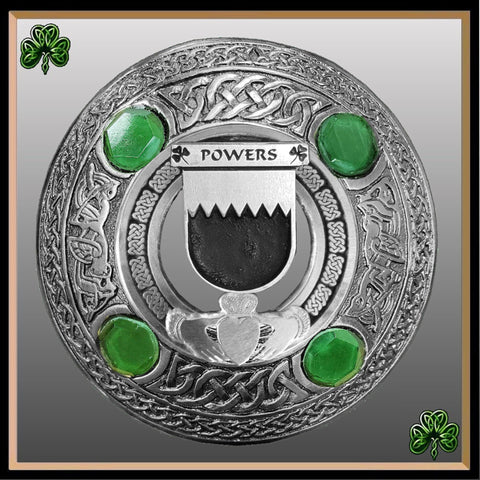 Powers Irish Claddagh Coat of Arms Plaid brooch ~ Emerald stones