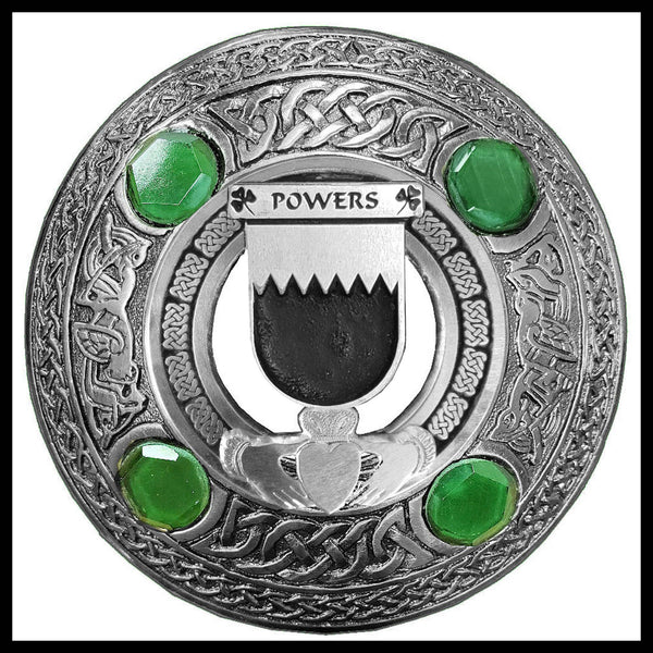 Powers Irish Claddagh Coat of Arms Plaid brooch ~ Emerald stones