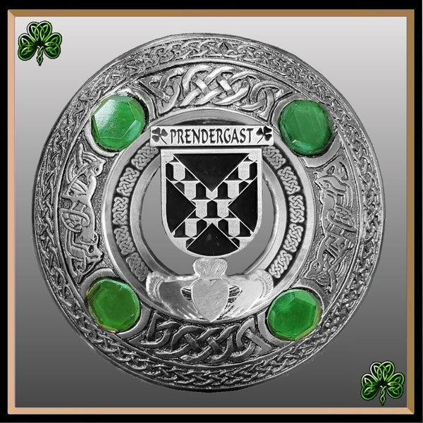 Prendergast Tipperary Irish Claddagh Coat of Arms Plaid brooch ~ Emerald stones