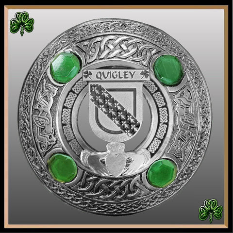 Quigley Irish Claddagh Coat of Arms Plaid brooch ~ Emerald stones