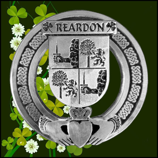 Reardon Irish Claddagh Coat of Arms Plaid brooch ~ Emerald stones