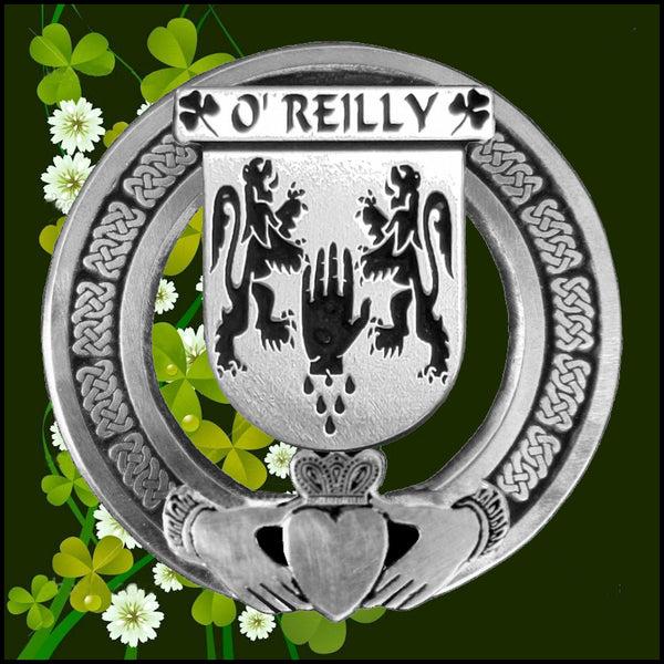O'Reilly Irish Claddagh Coat of Arms Plaid brooch ~ Emerald stones