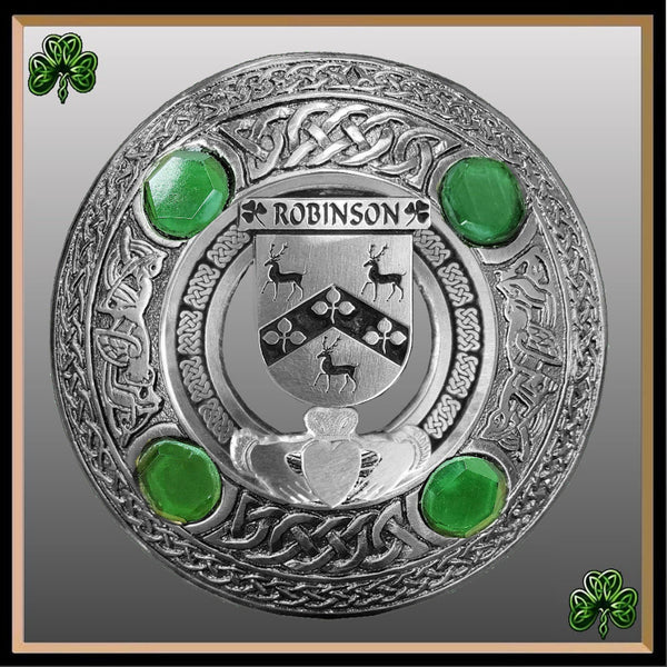 Robinson Irish Claddagh Coat of Arms Plaid brooch ~ Emerald stones