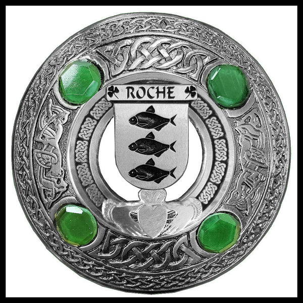 Roche Irish Claddagh Coat of Arms Plaid brooch ~ Emerald stones