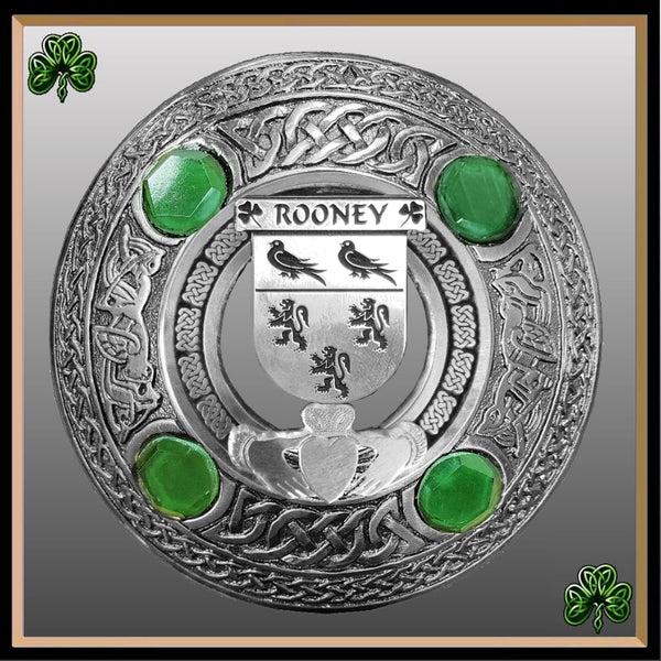 Rooney Irish Claddagh Coat of Arms Plaid brooch ~ Emerald stones