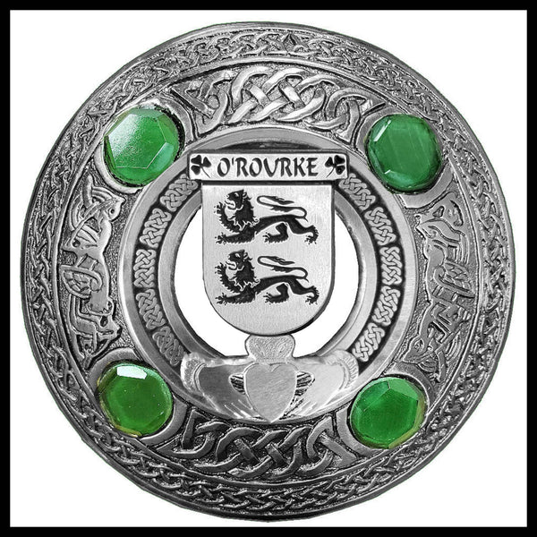 O'Rourke Irish Claddagh Coat of Arms Plaid brooch ~ Emerald stones