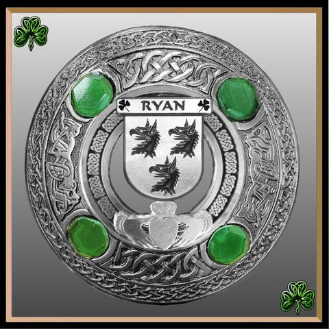 Ryan Irish Claddagh Coat of Arms Plaid brooch ~ Emerald stones