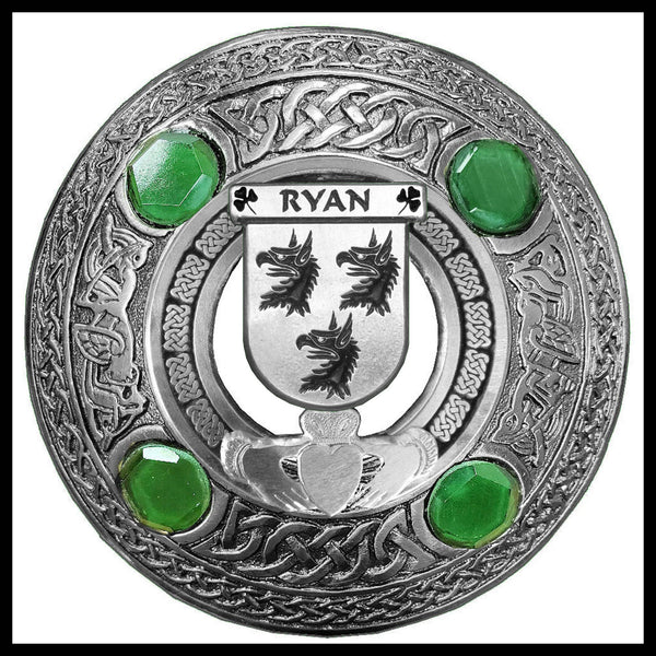 Ryan Irish Claddagh Coat of Arms Plaid brooch ~ Emerald stones