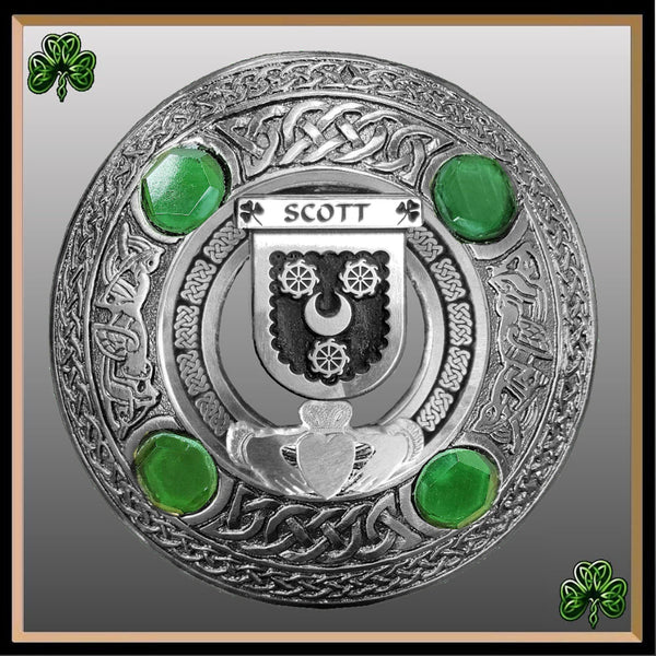 Scott Irish Claddagh Coat of Arms Plaid brooch ~ Emerald stones