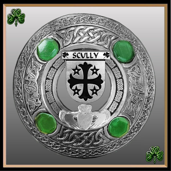 Scully Irish Claddagh Coat of Arms Plaid brooch ~ Emerald stones
