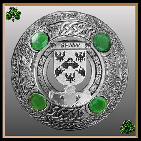Shaw Irish Claddagh Coat of Arms Plaid brooch ~ Emerald stones