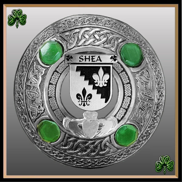 Shea Irish Claddagh Coat of Arms Plaid brooch ~ Emerald stones