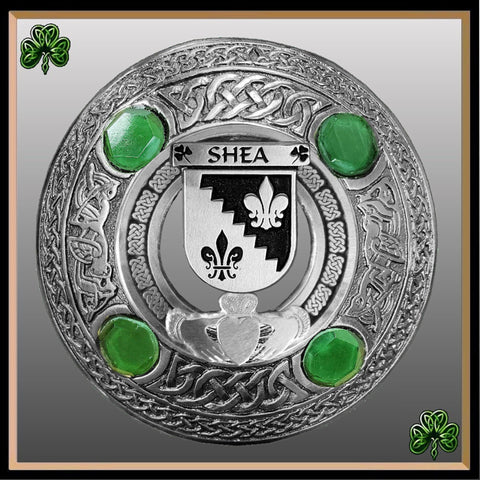 Shea Irish Claddagh Coat of Arms Plaid brooch ~ Emerald stones