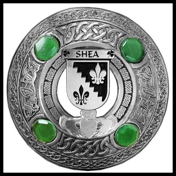 Shea Irish Claddagh Coat of Arms Plaid brooch ~ Emerald stones
