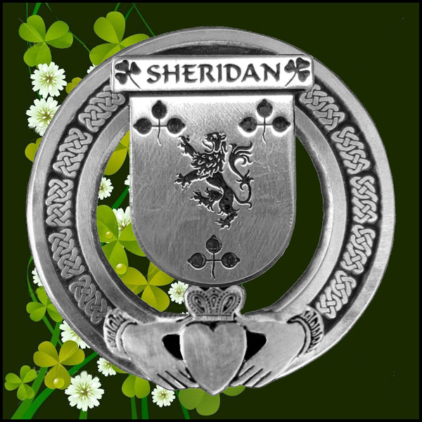 Sheridan Irish Claddagh Coat of Arms Plaid brooch ~ Emerald stones