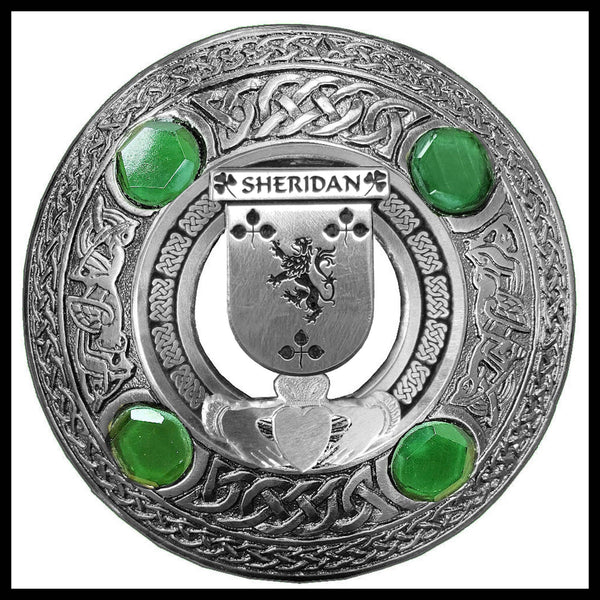 Sheridan Irish Claddagh Coat of Arms Plaid brooch ~ Emerald stones