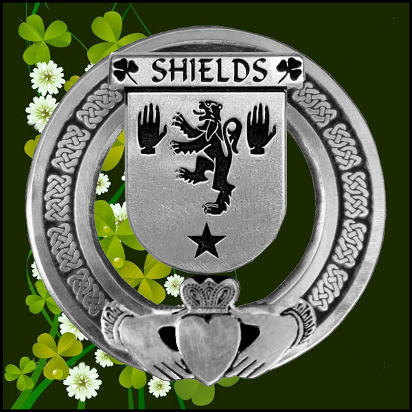 Shields Irish Claddagh Coat of Arms Plaid brooch ~ Emerald stones