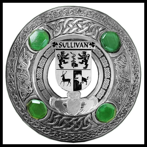 Sullivan Irish Claddagh Coat of Arms Plaid brooch ~ Emerald stones